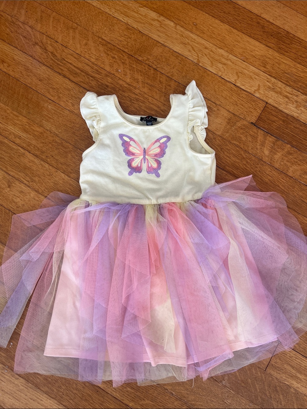 Yellow & Pink Butterfly Tulle Dress for Girls